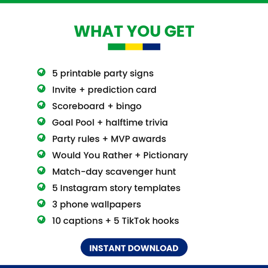 Brazil Soccer Fan Party Kit — Printable Watch Party Decorations & Games