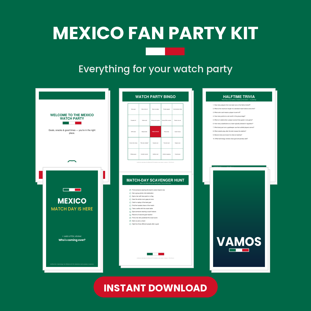 Mexico Soccer Fan Party Kit — Printable Watch Party Decorations & Games