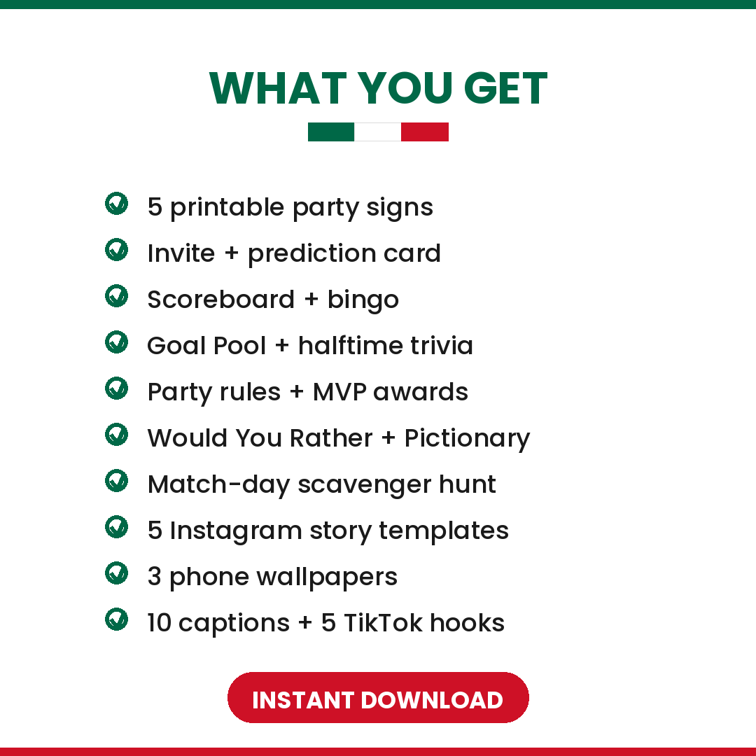 Mexico Soccer Fan Party Kit — Printable Watch Party Decorations & Games