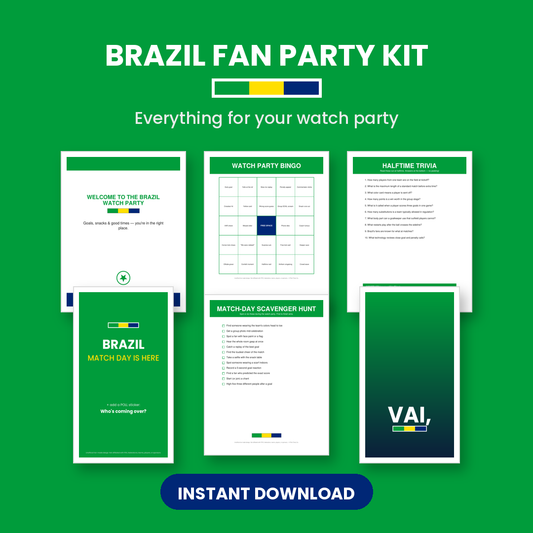 Brazil Soccer Fan Party Kit — Printable Watch Party Decorations & Games