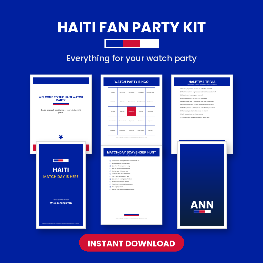 Haiti Soccer Fan Party Kit — Printable Watch Party Decorations & Games