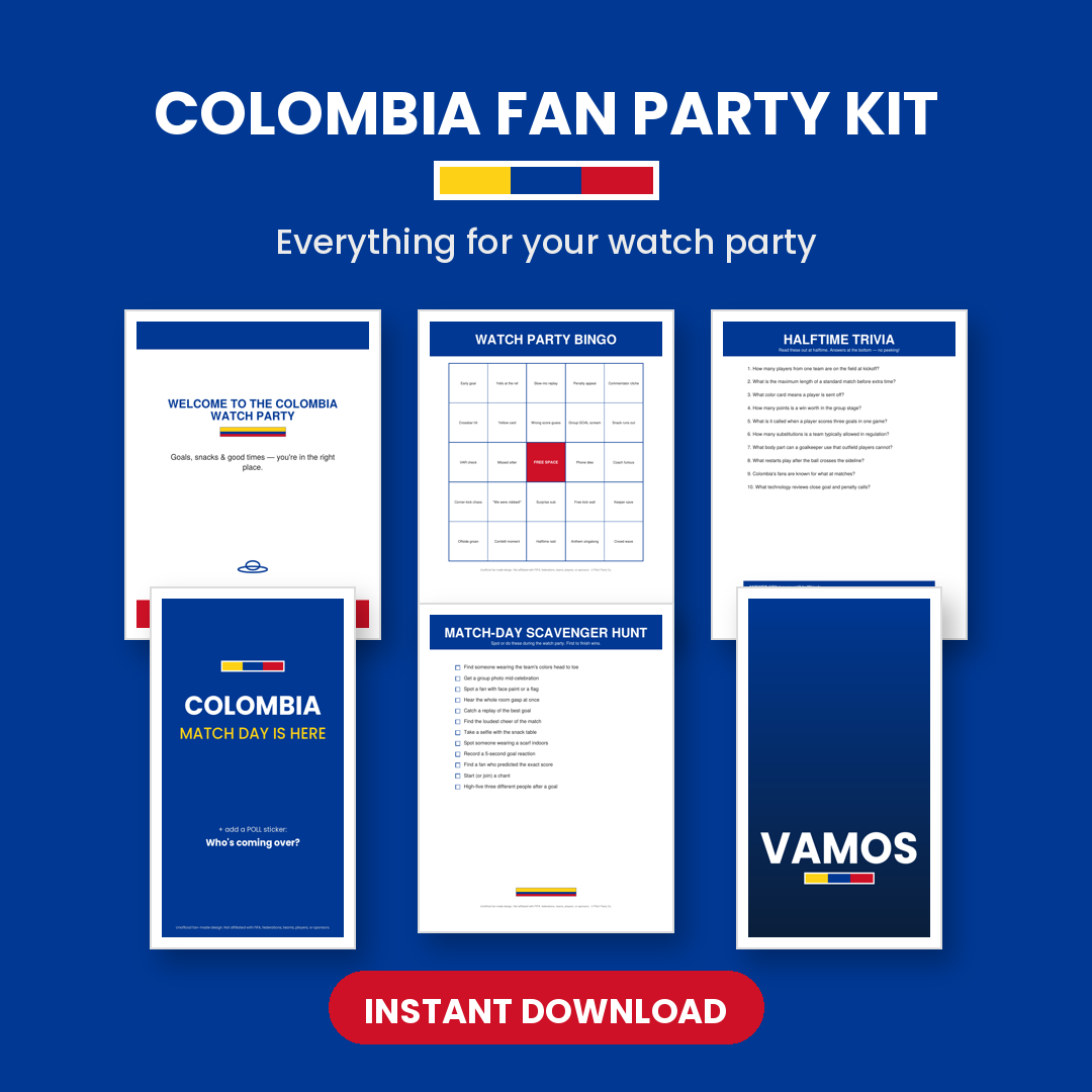 Colombia Soccer Fan Party Kit — Printable Watch Party Decorations & Games