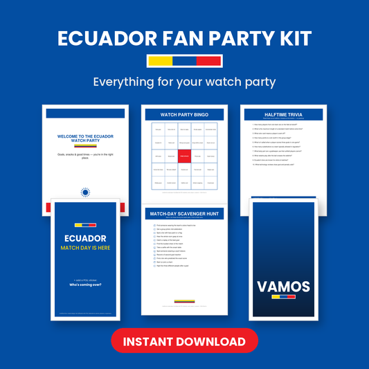 Ecuador Soccer Fan Party Kit — Printable Watch Party Decorations & Games